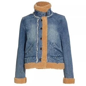 We the free Rylee Faux Fur-Embellished Denim Jacket